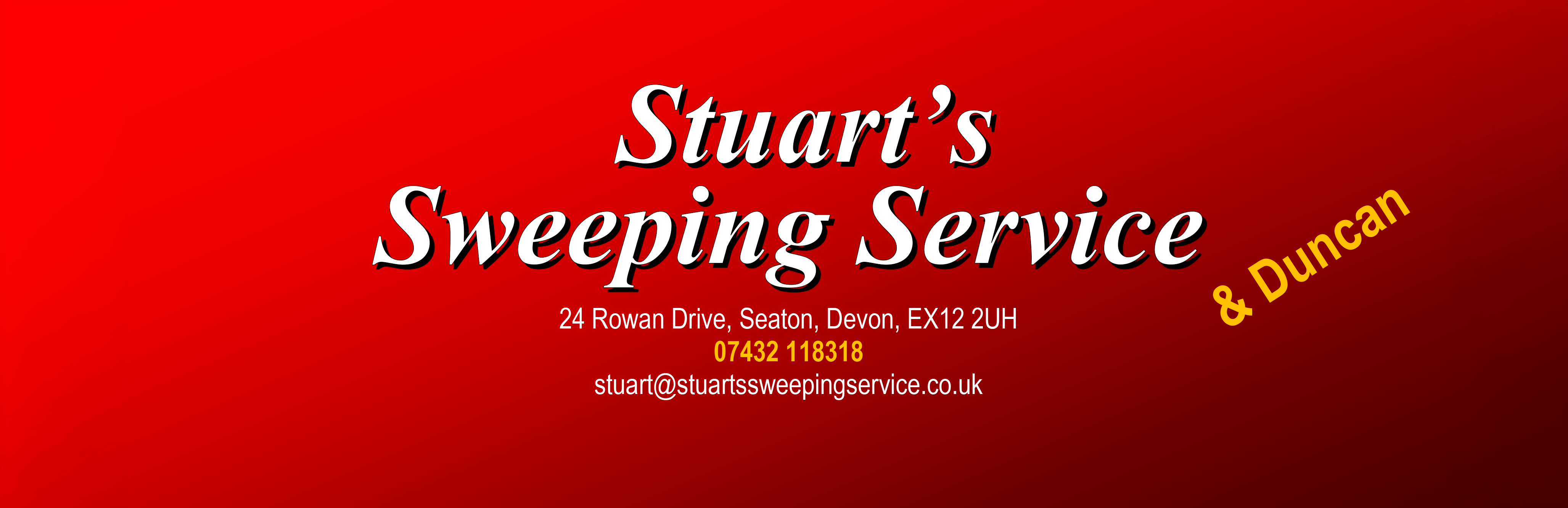 Stuart's Sweeping Service and Duncan, 24 Rowan Drive, Seaton, Devon, EX12 2UH. Telephone 07432 118318.